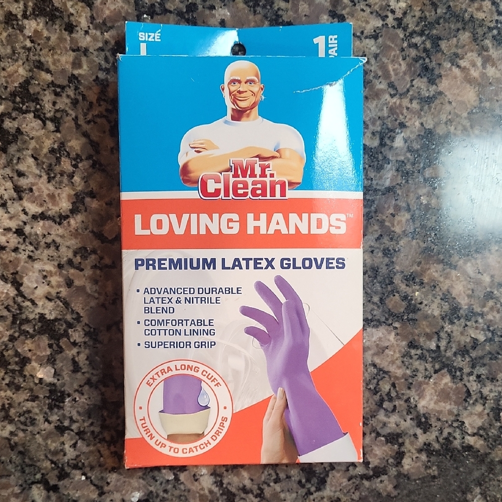 Mr Clean Loving Hands Premium Purple Latex Gloves size LARGE NWT